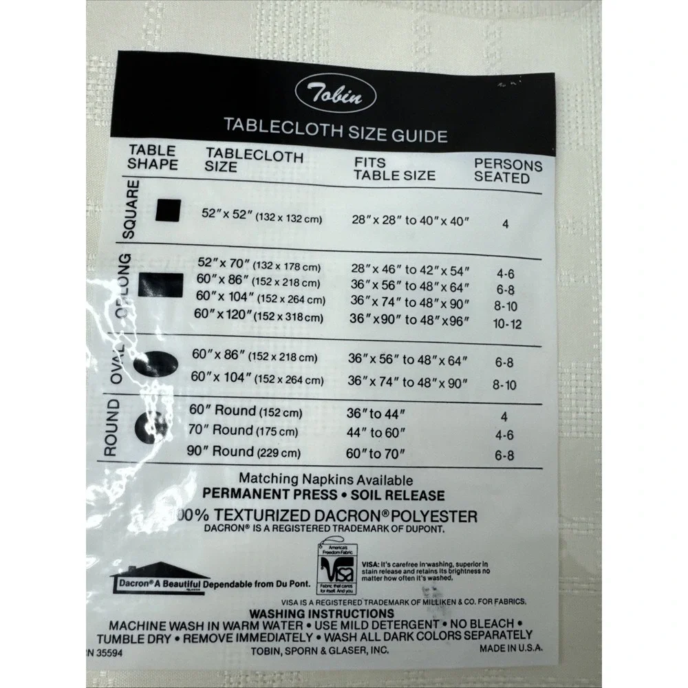 VTG Interlude‎ Permanent Press Soil Release Tablecloth Ivory  60 x 86 Oblong USA